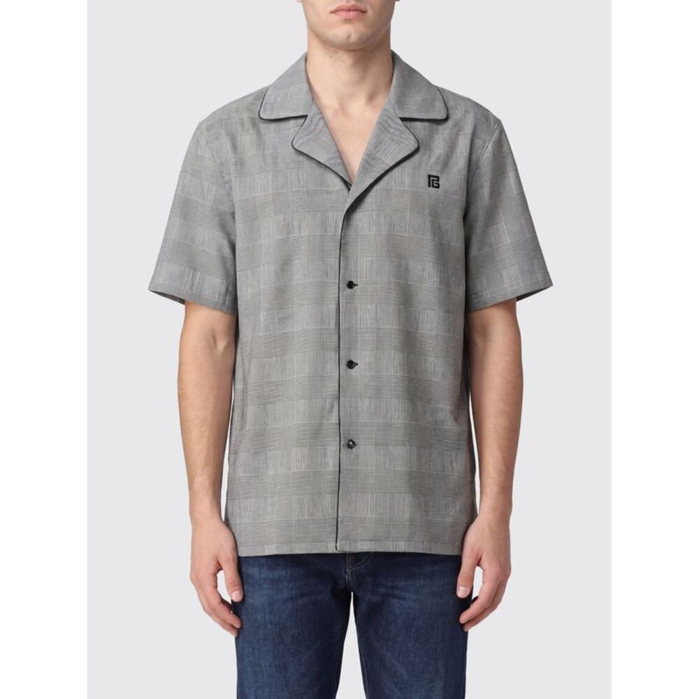 Balmain Men Prince Of Wales Virgin Wool Balmain Bowling Shirt With Cuban Collar